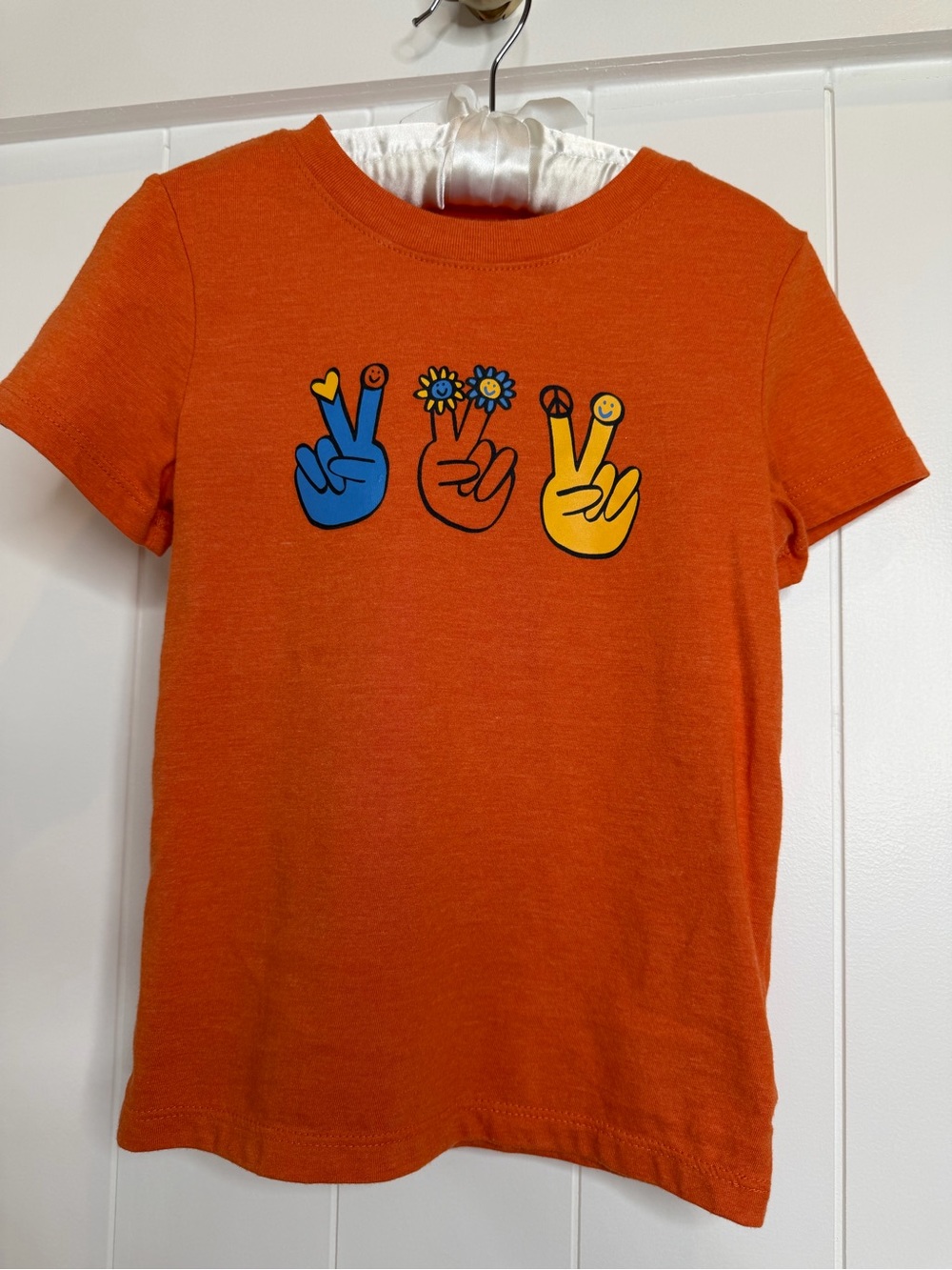 Cat & Jack Orange Tee with Blue and Yellow Peace Sign Graphics